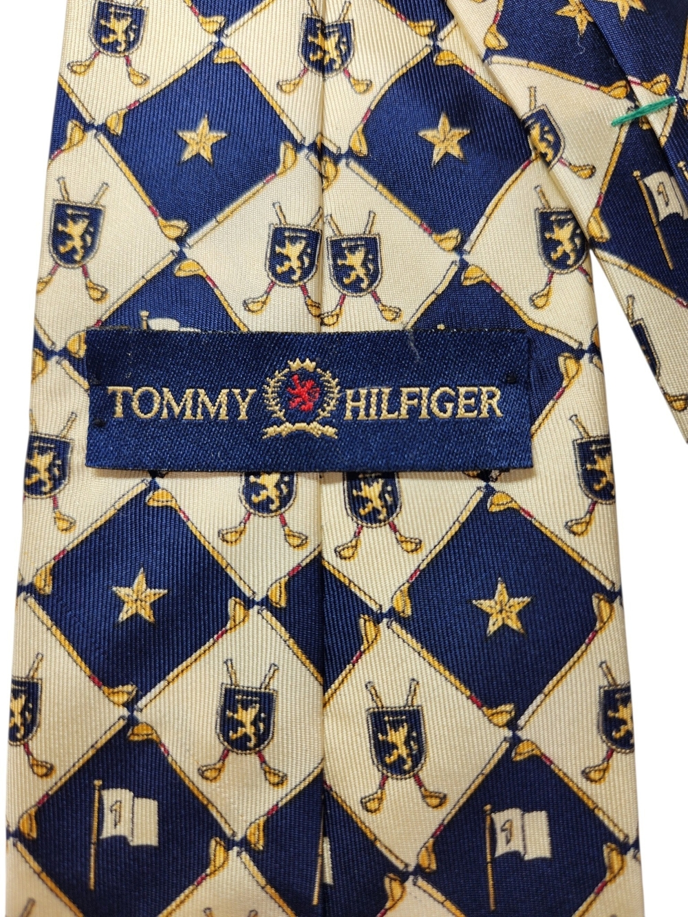 Vintage Tommy Hilfiger Golf Tie 100% Silk Made in USA Navy Cream Preppy 3.5" - Picture 6 of 11